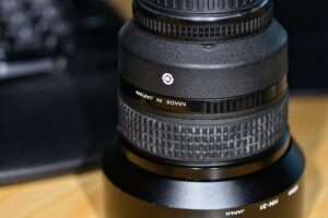 Photocamera lens close-up photography.